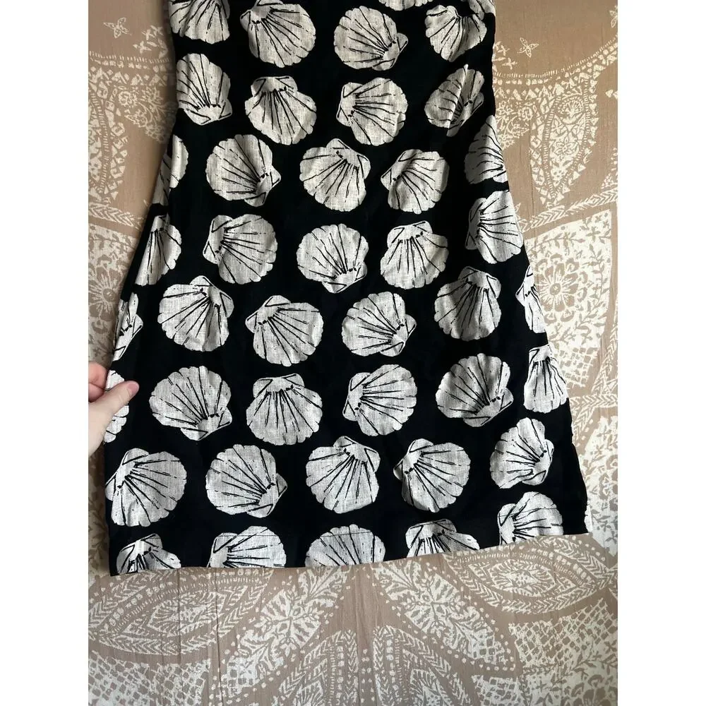 Abercrombie & Fitch Linen Strapless Black & White Strapless Seashell Mini Dress